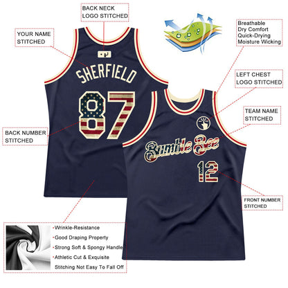Custom Navy Vintage USA Flag-Cream Authentic Throwback Basketball Jersey - Sky-Custom