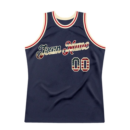 Custom Navy Vintage USA Flag-Cream Authentic Throwback Basketball Jersey - Sky-Custom