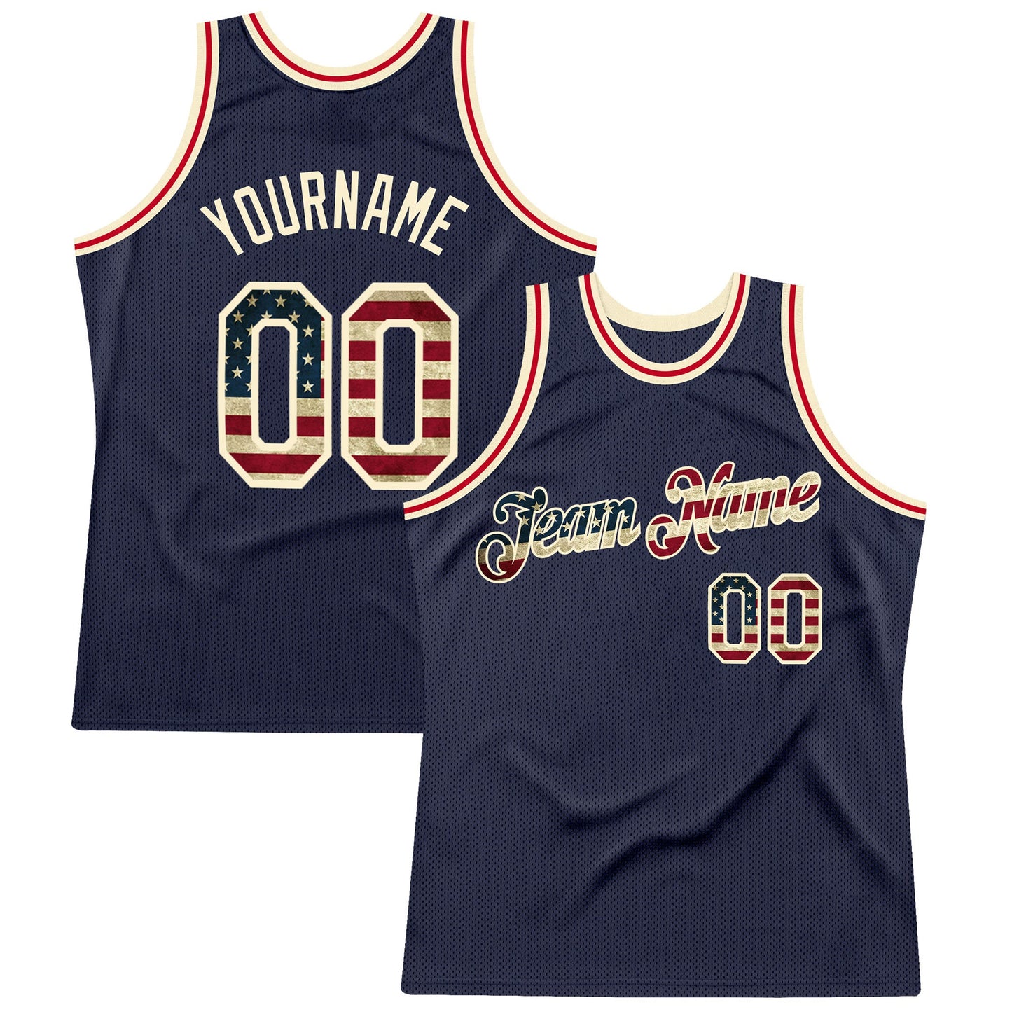 Custom Navy Vintage USA Flag-Cream Authentic Throwback Basketball Jersey - Sky-Custom
