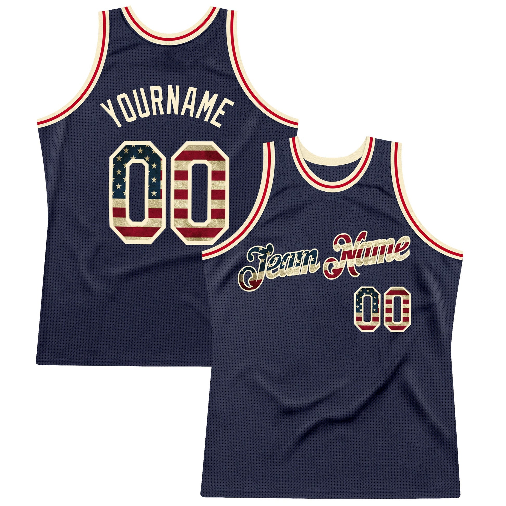 Custom Navy Vintage USA Flag-Cream Authentic Throwback Basketball Jersey - Sky-Custom