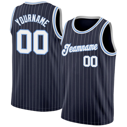 Custom Navy White Pinstripe White-Light Blue Authentic Basketball Jersey - Sky-Custom