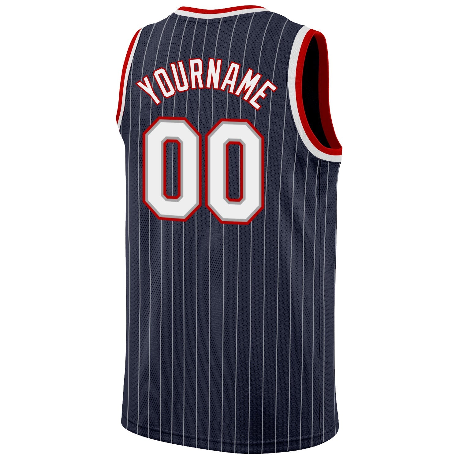 Custom Navy White Pinstripe White-Red Authentic Basketball Jersey - Sky-Custom