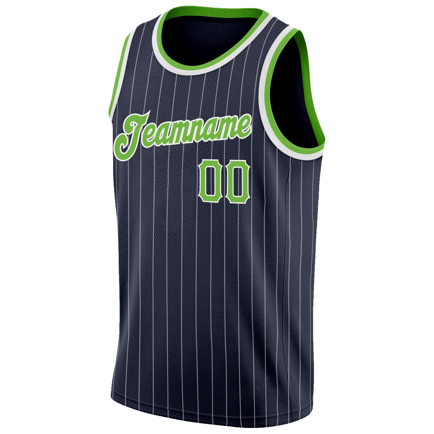 Custom Navy White Pinstripe Neon Green-White Authentic Basketball Jersey - Sky-Custom