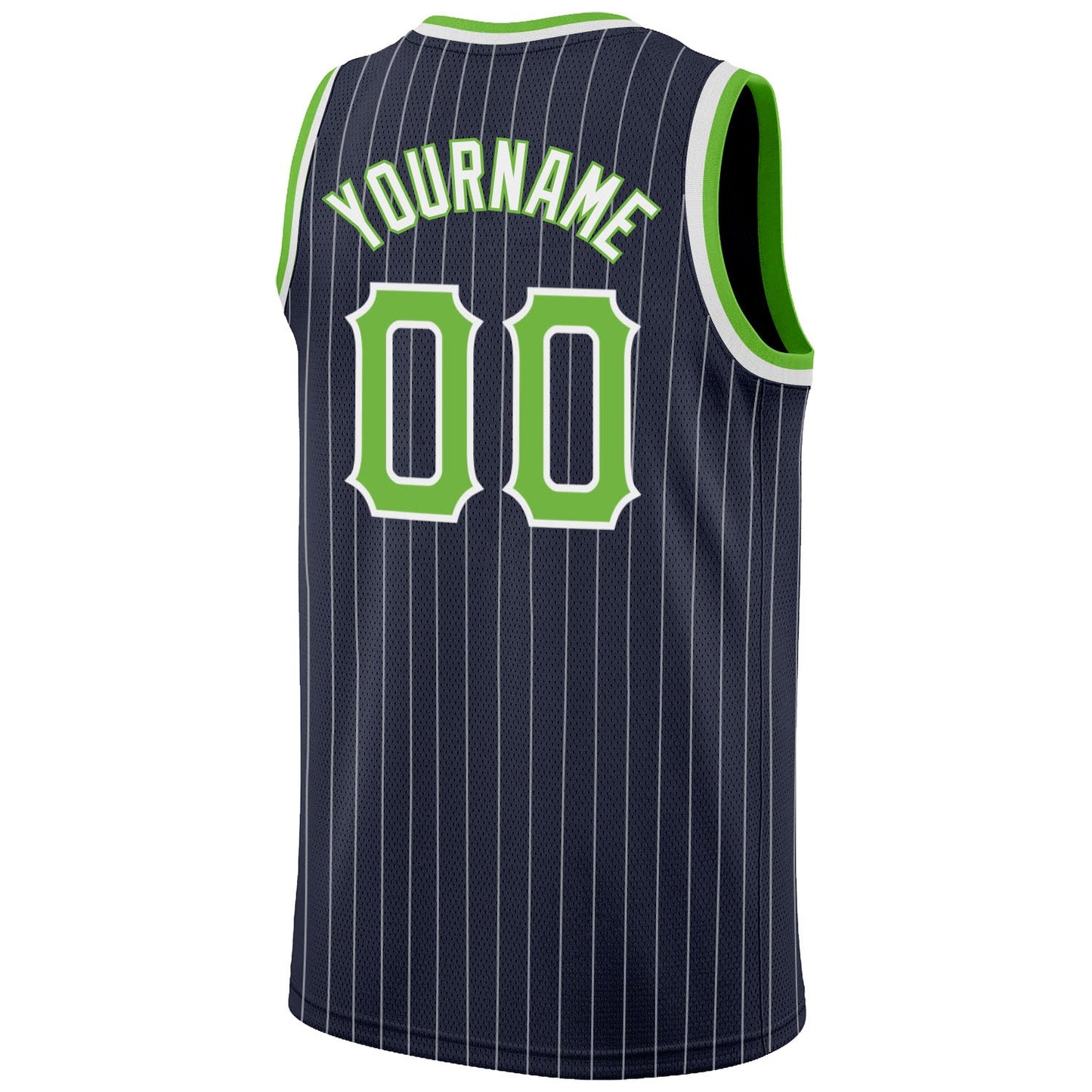Custom Navy White Pinstripe Neon Green-White Authentic Basketball Jersey - Sky-Custom