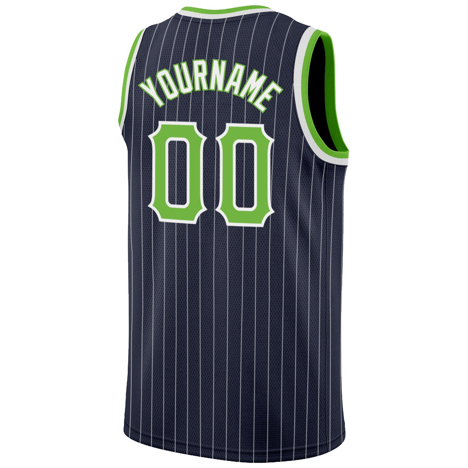 Custom Navy White Pinstripe Neon Green-White Authentic Basketball Jersey - Sky-Custom