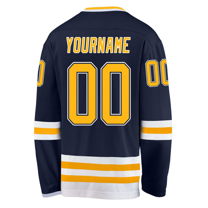 Custom Navy Gold-White Hockey Jersey - Sky-Custom