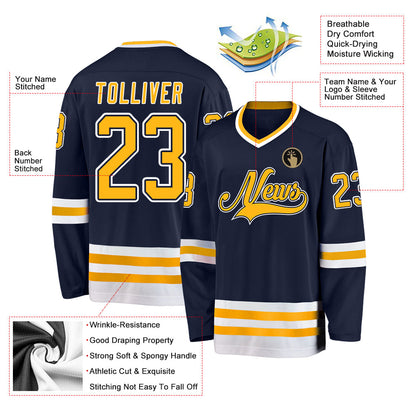 Custom Navy Gold-White Hockey Jersey - Sky-Custom