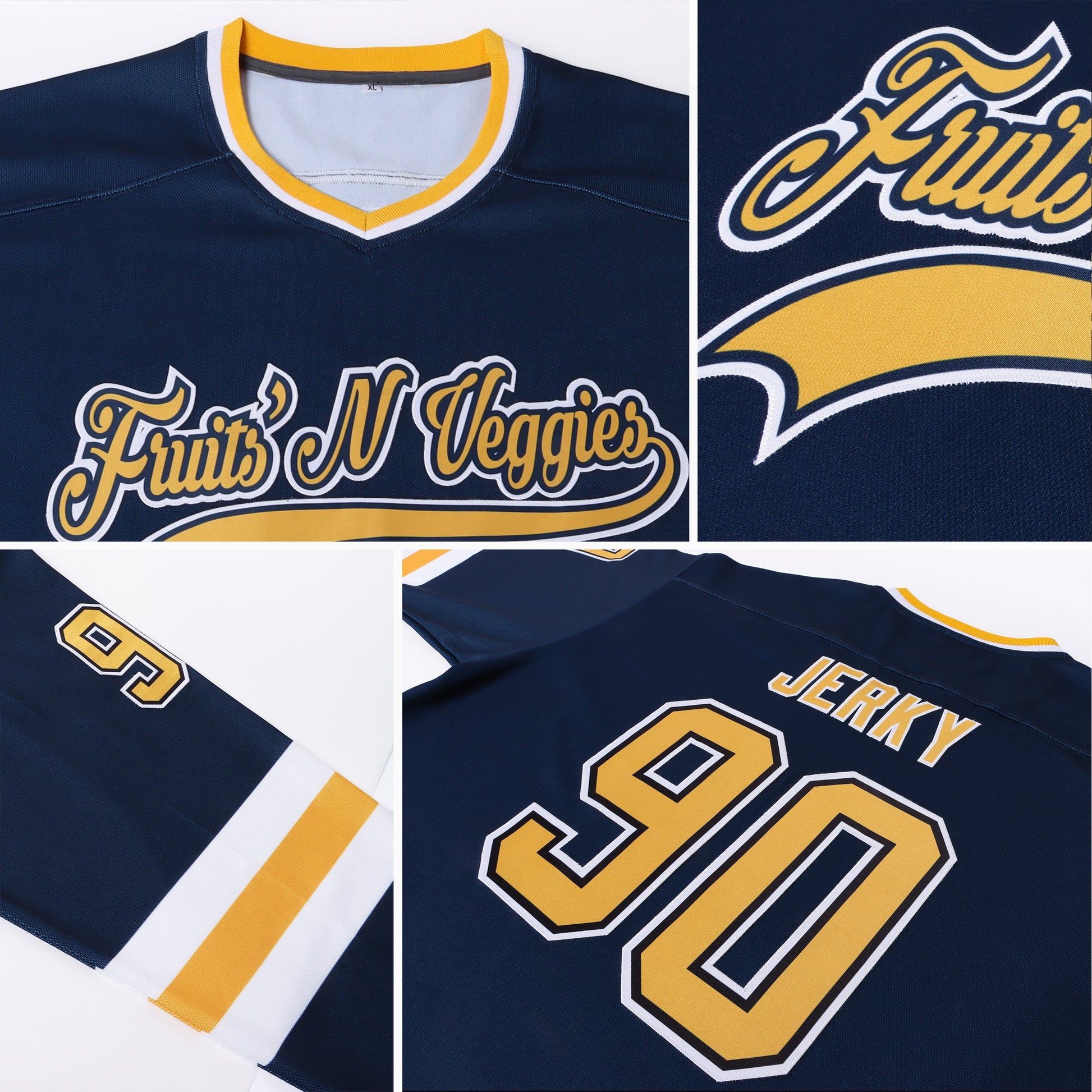 Custom Navy Gold-White Hockey Jersey - Sky-Custom