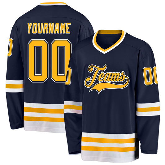 Custom Navy Gold-White Hockey Jersey - Sky-Custom
