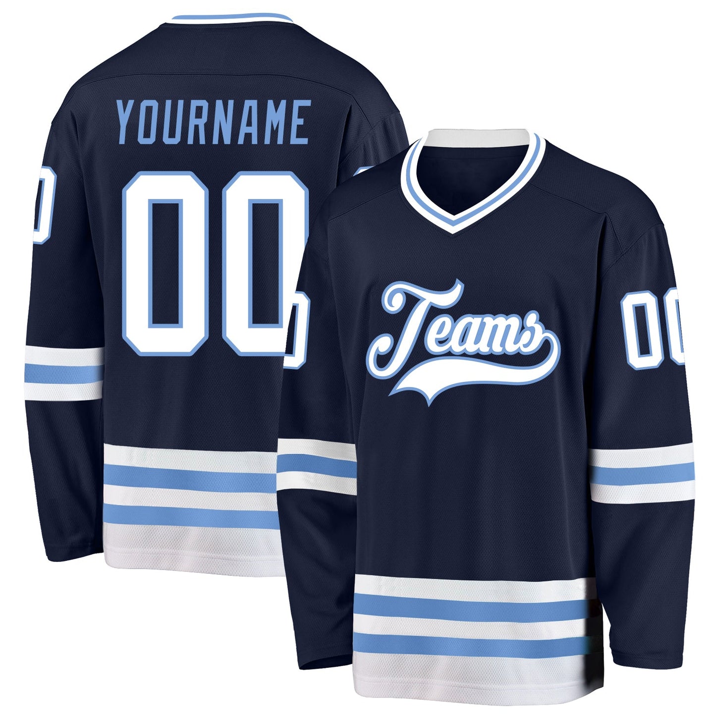 Custom Navy White-Light Blue Hockey Jersey - Sky-Custom