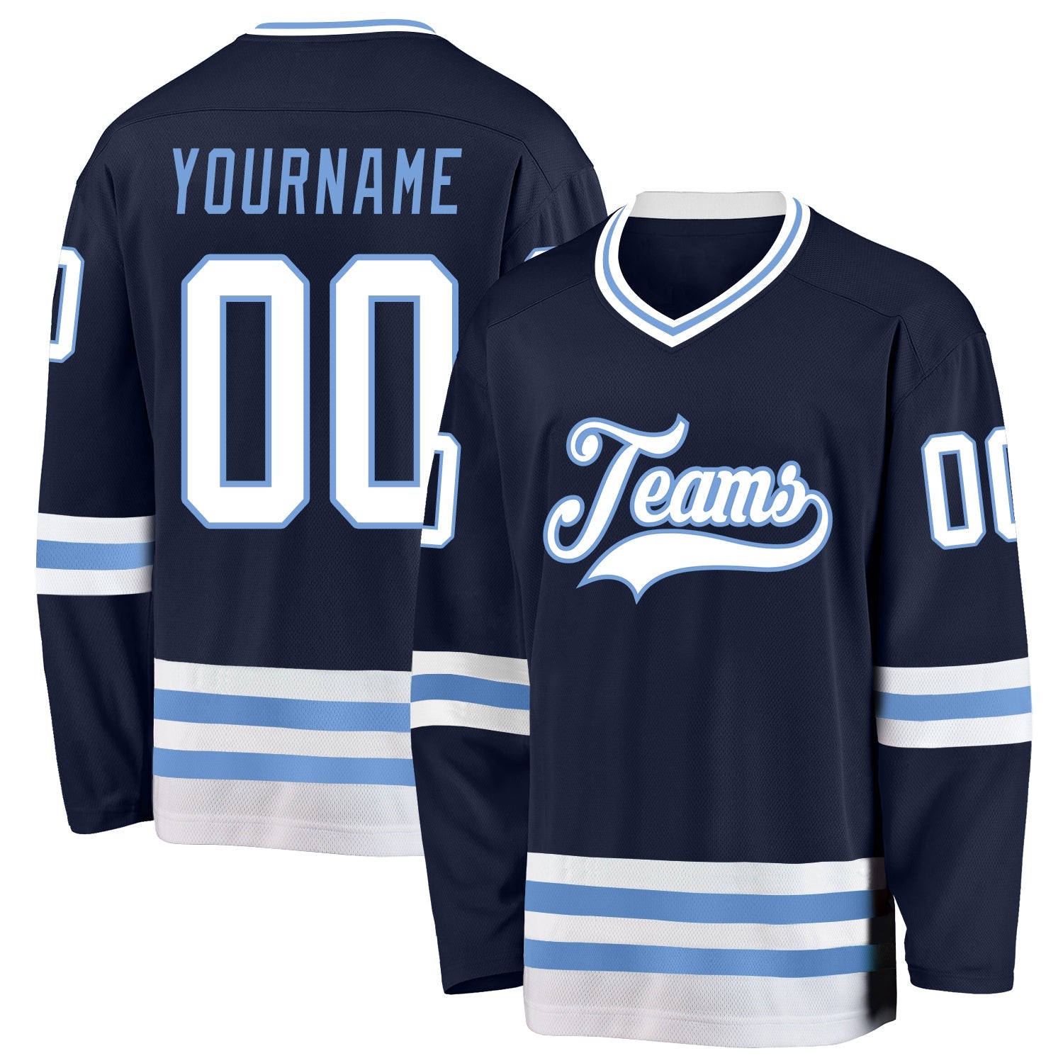 Custom Navy White-Light Blue Hockey Jersey - Sky-Custom