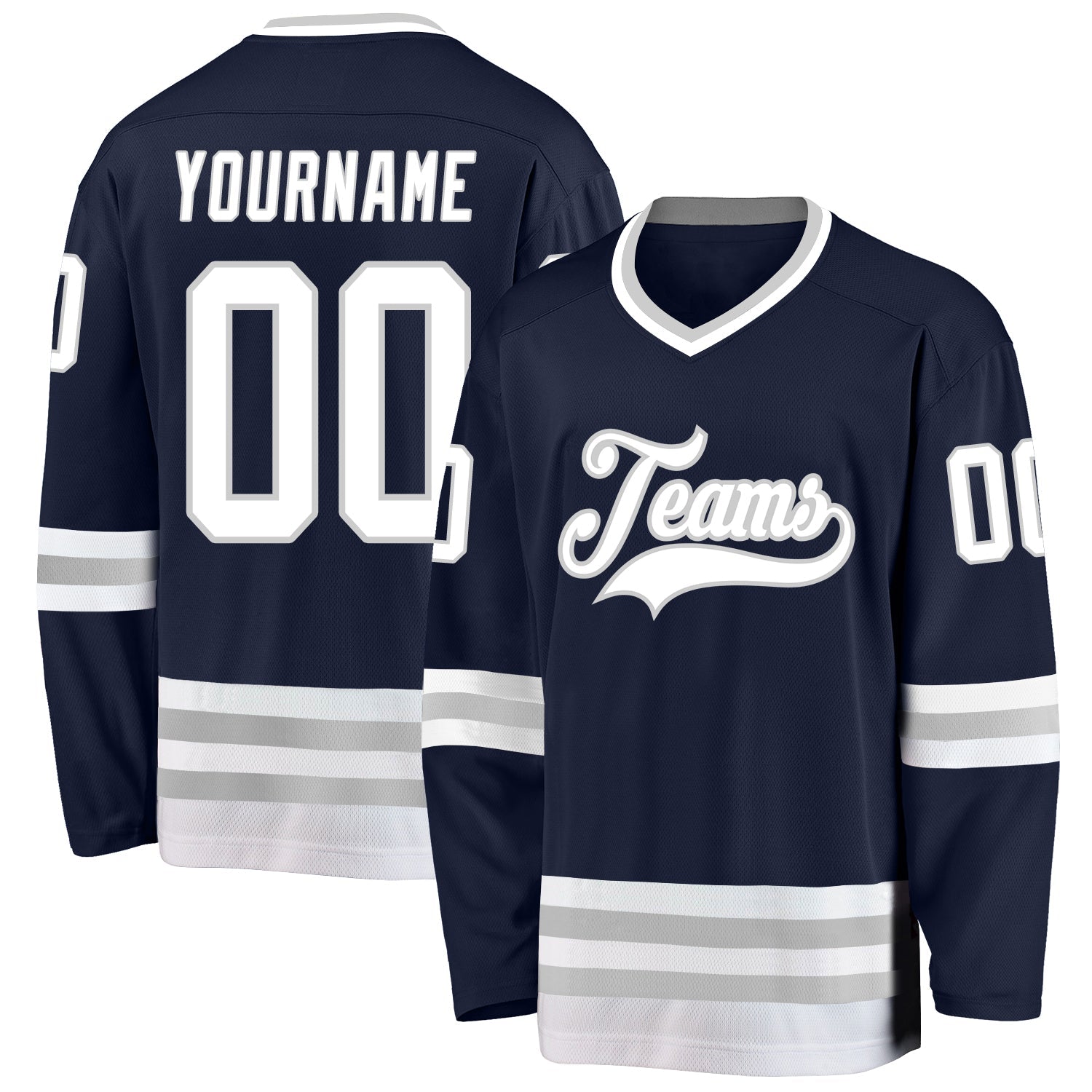 Custom Navy White-Gray Hockey Jersey - Sky-Custom