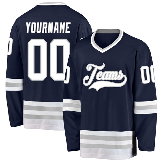 Custom Navy White-Gray Hockey Jersey - Sky-Custom