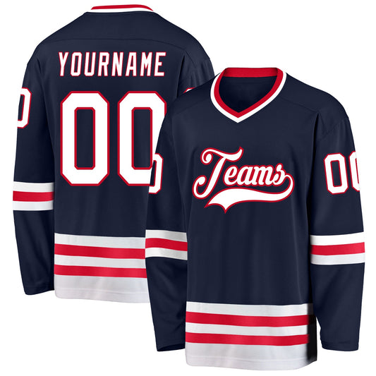 Custom Navy White-Red Hockey Jersey - Sky-Custom