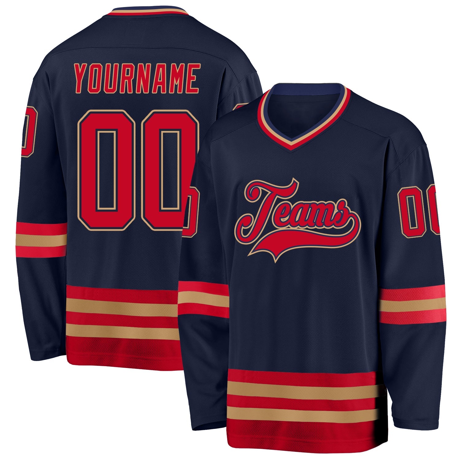Custom Navy Red-Old Gold Hockey Jersey - Sky-Custom