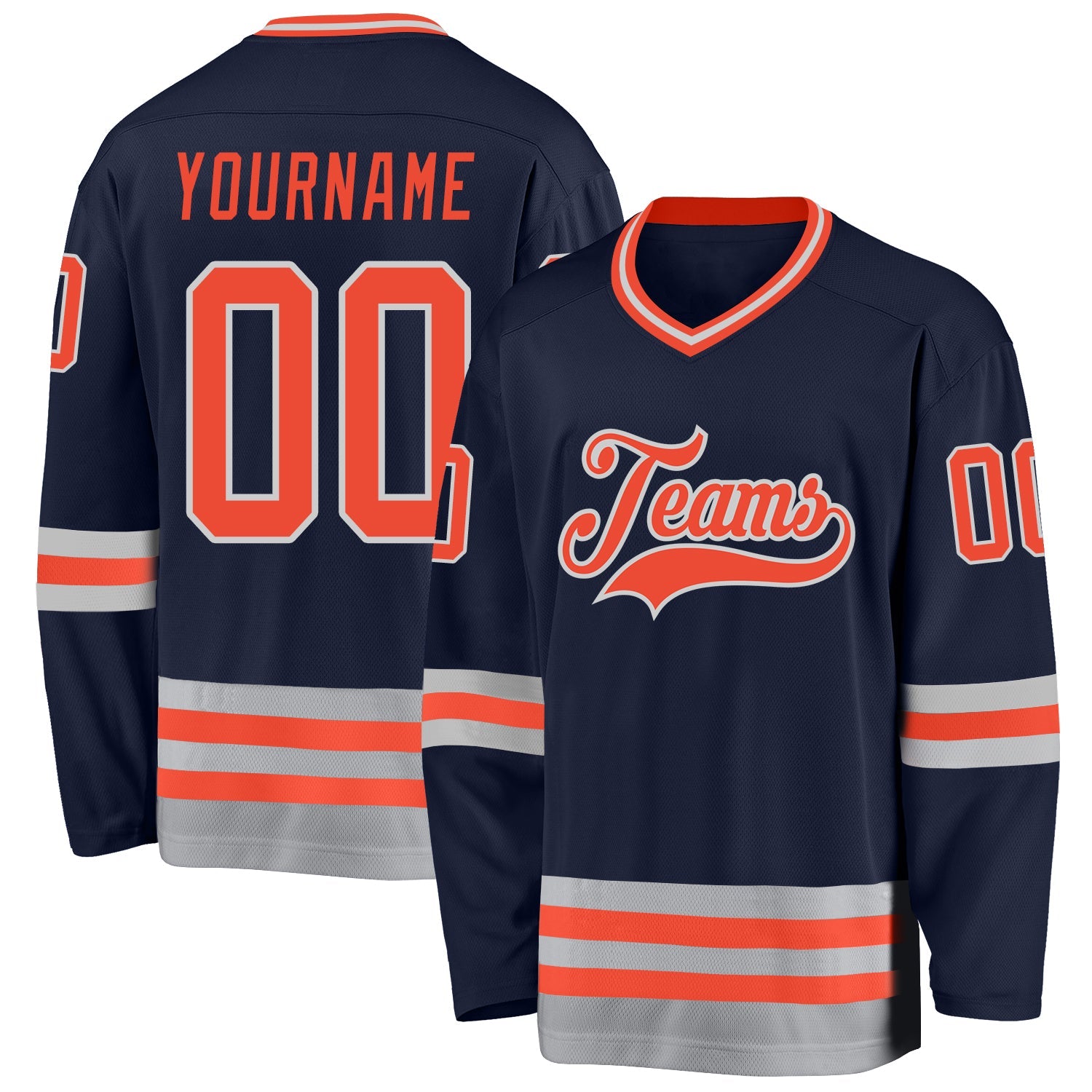 Custom Navy Orange-Gray Hockey Jersey - Sky-Custom