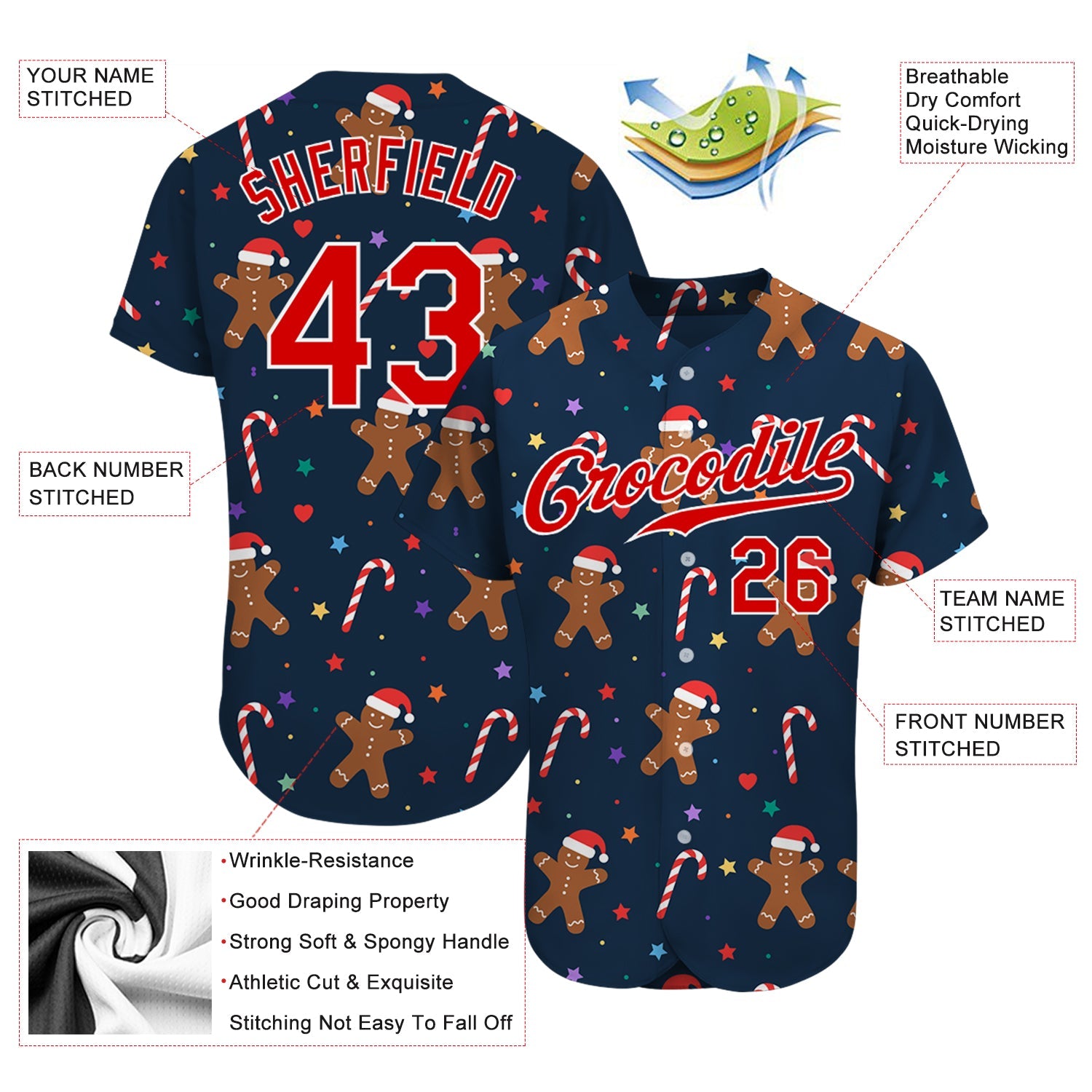 Custom Navy Red-White Christmas 3D Authentic Baseball Jersey - Sky-Custom