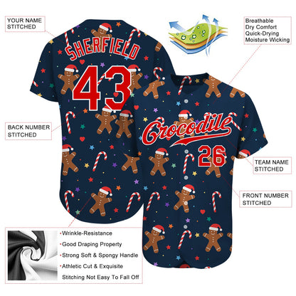 Custom Navy Red-White Christmas 3D Authentic Baseball Jersey - Sky-Custom
