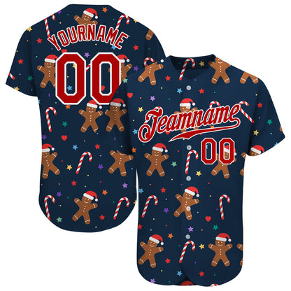 Custom Navy Red-White Christmas 3D Authentic Baseball Jersey - Sky-Custom