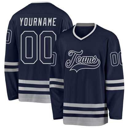 Custom Navy Navy-Gray Hockey Jersey - Sky-Custom
