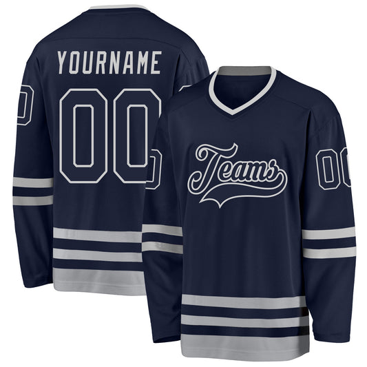 Custom Navy Navy-Gray Hockey Jersey - Sky-Custom