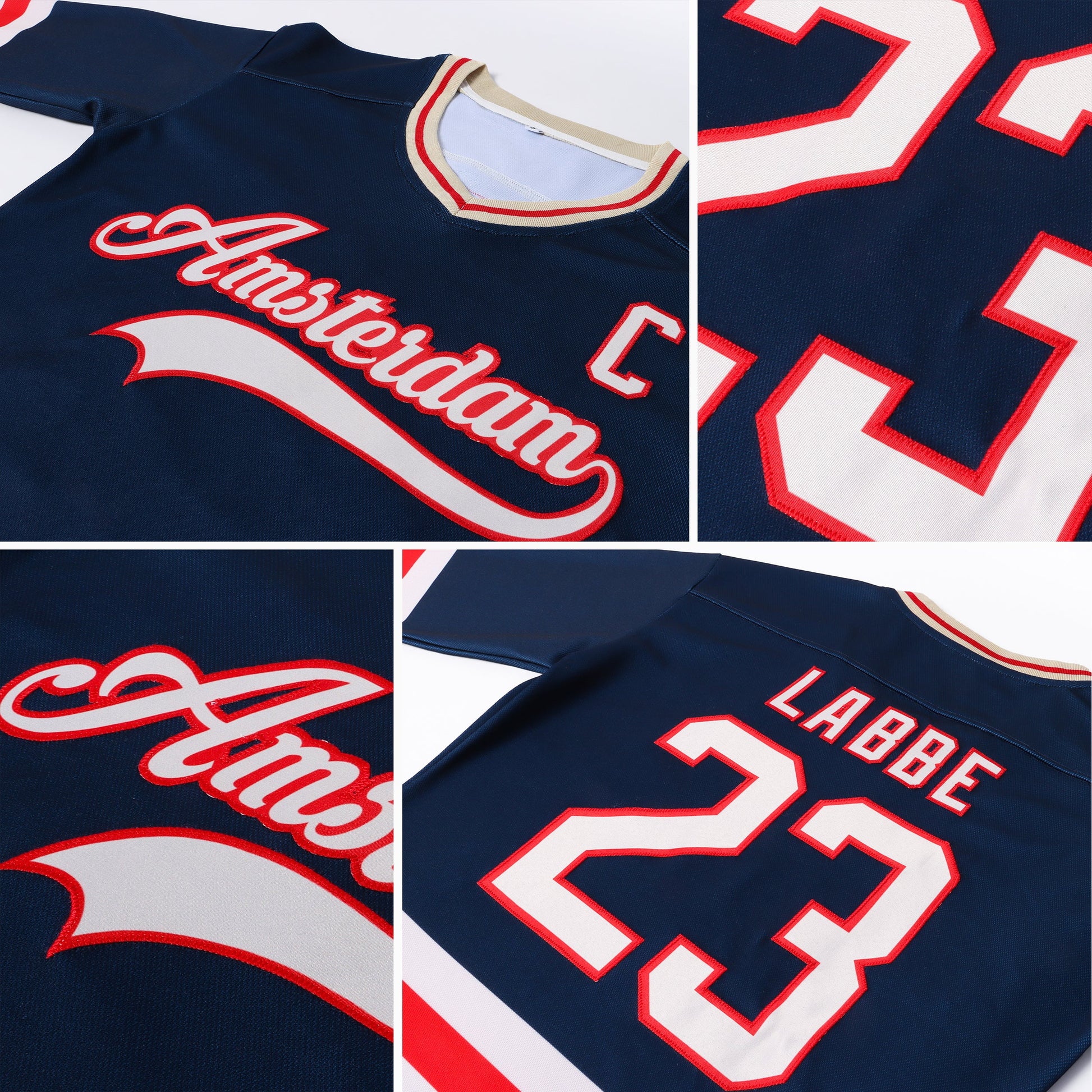 Custom Navy Cream-Red Hockey Jersey - Sky-Custom
