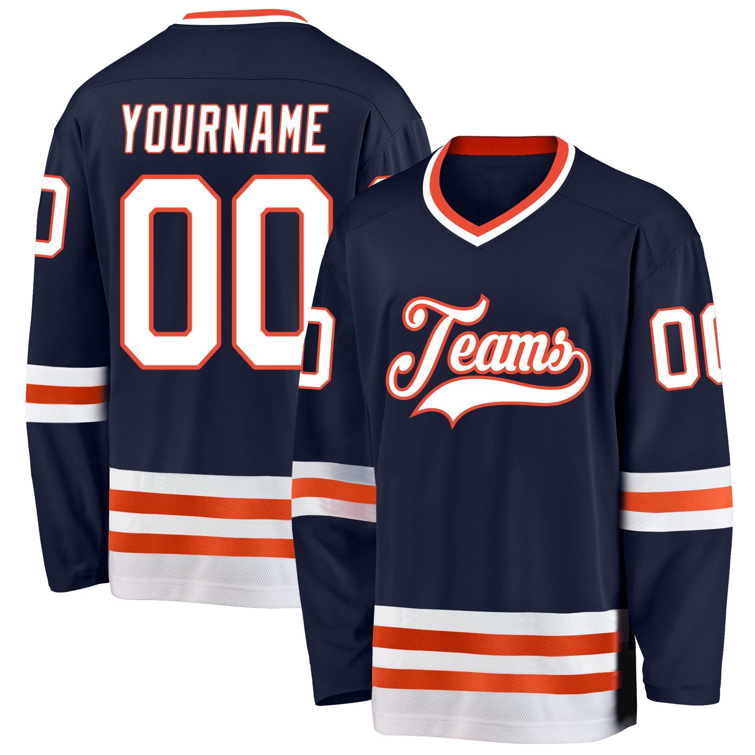 Custom Navy White-Orange Hockey Jersey - Sky-Custom
