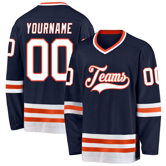 Custom Navy White-Orange Hockey Jersey - Sky-Custom
