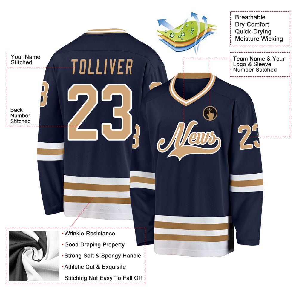 Custom Navy Old Gold-White Hockey Jersey - Sky-Custom