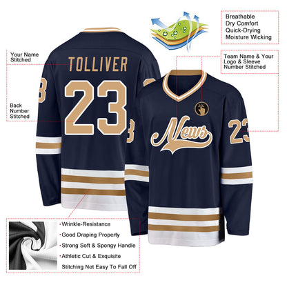 Custom Navy Old Gold-White Hockey Jersey - Sky-Custom