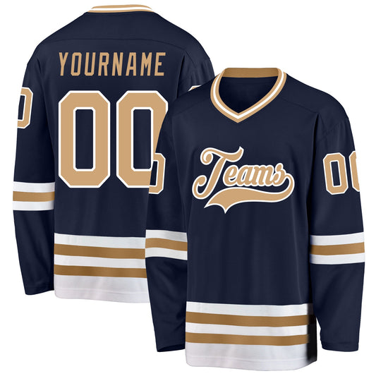Custom Navy Old Gold-White Hockey Jersey - Sky-Custom
