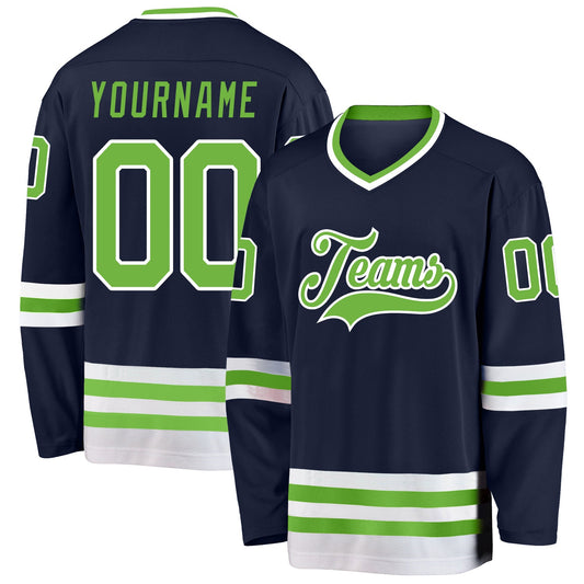 Custom Navy Neon Green-White Hockey Jersey - Sky-Custom