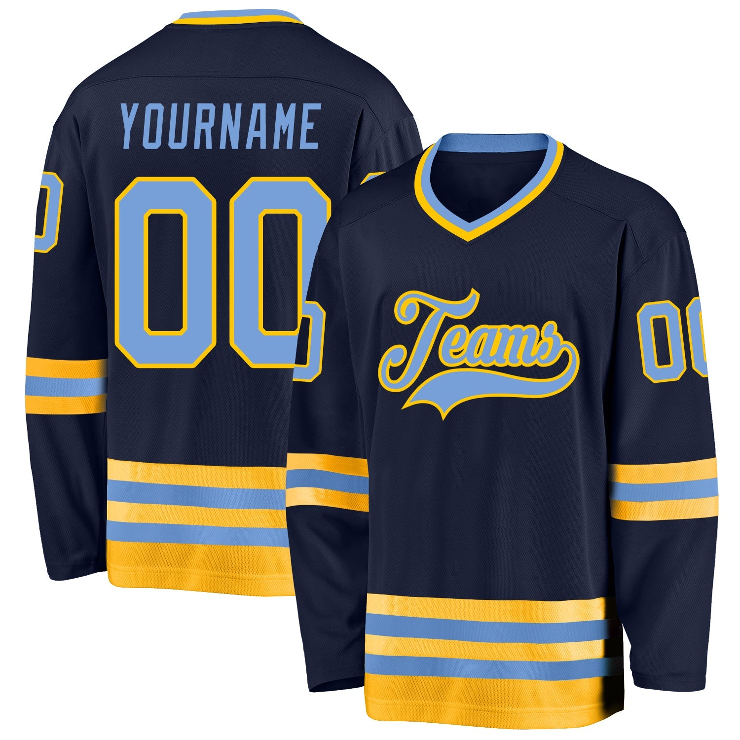 Custom Navy Light Blue-Gold Hockey Jersey - Sky-Custom