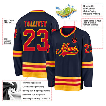Custom Navy Red-Gold Hockey Jersey - Sky-Custom