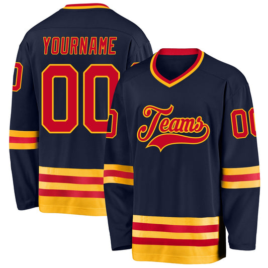 Custom Navy Red-Gold Hockey Jersey - Sky-Custom