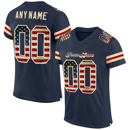 Custom Navy Vintage USA Flag-Cream Mesh Authentic Football Jersey - Sky-Custom