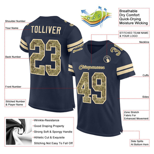 Custom Navy Camo-Cream Mesh Authentic Salute To Service Football Jersey - Sky-Custom