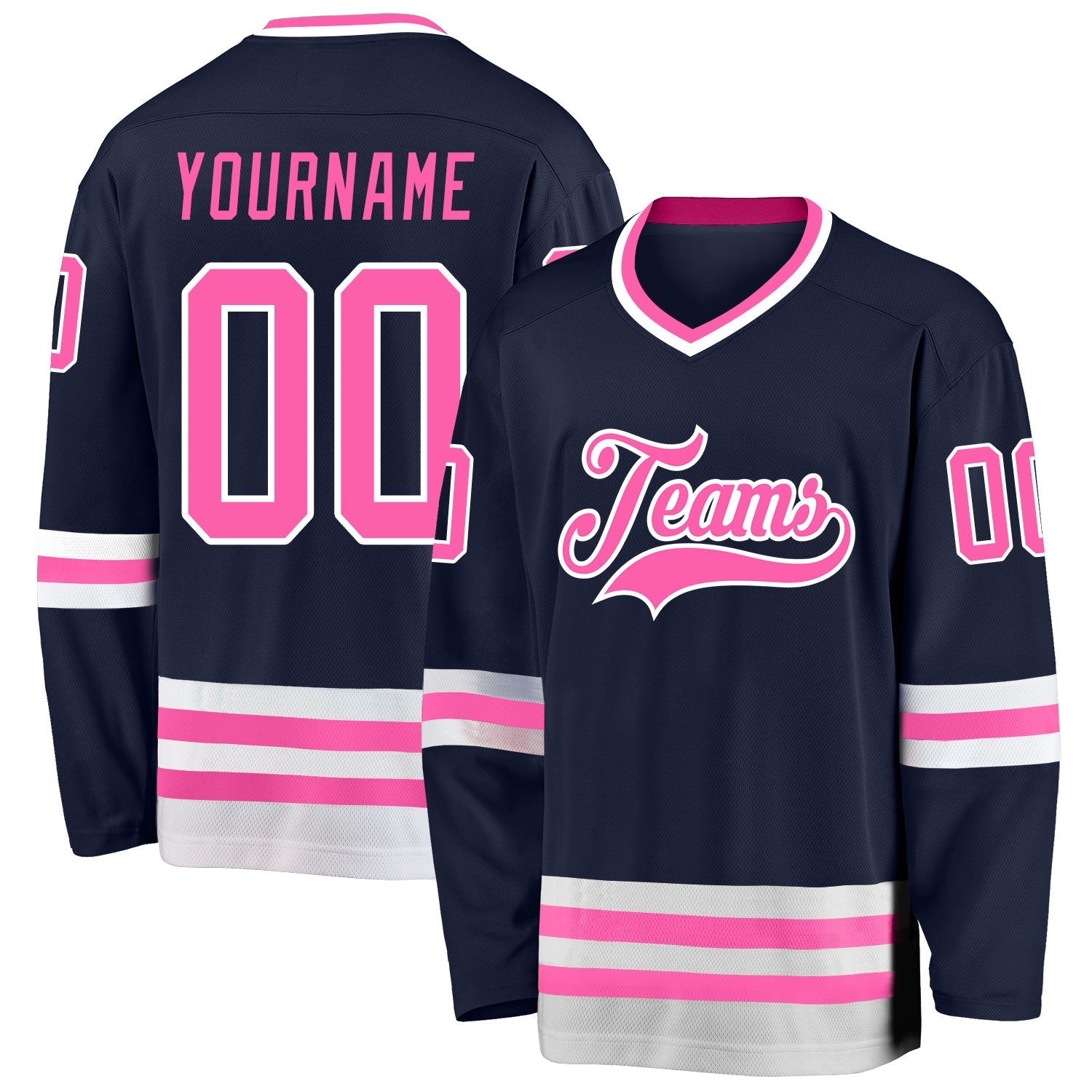 Custom Navy Pink-White Hockey Jersey - Sky-Custom