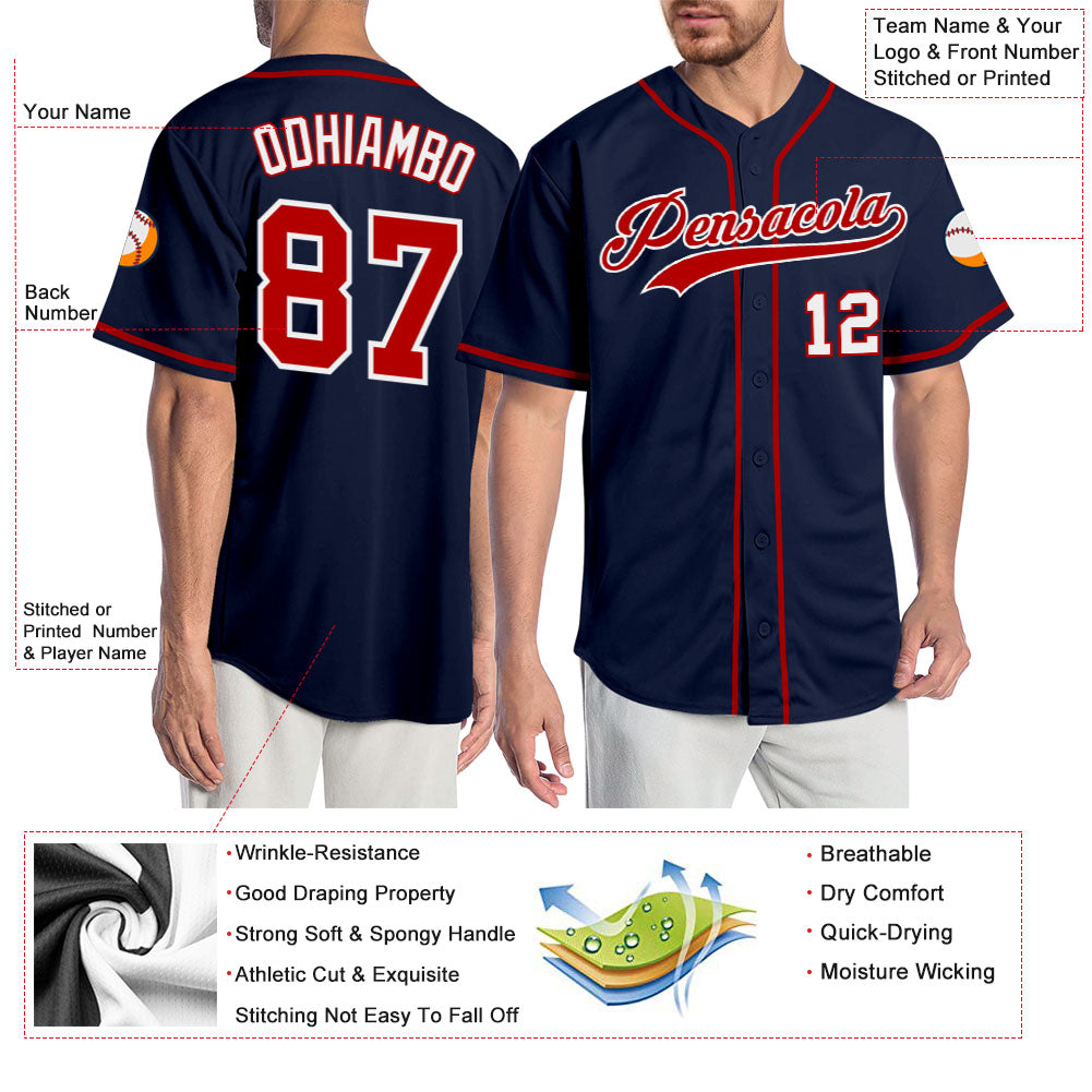 Custom Navy Red-White Authentic Baseball Jersey - Sky-Custom