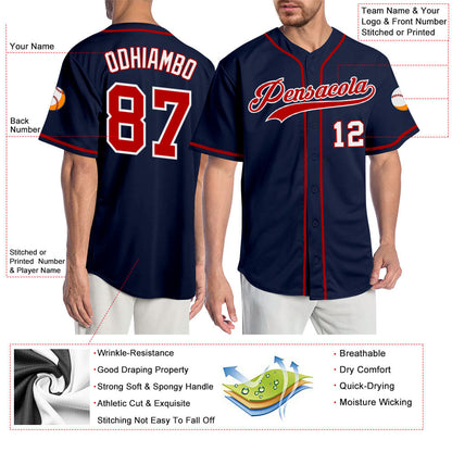 Custom Navy Red-White Authentic Baseball Jersey - Sky-Custom