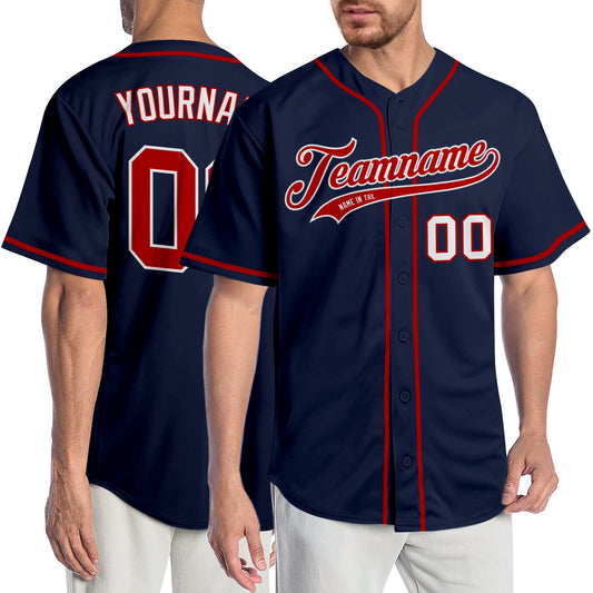 Custom Navy Red-White Authentic Baseball Jersey - Sky-Custom