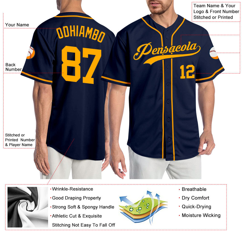 Custom Navy Gold Authentic Baseball Jersey - Sky-Custom