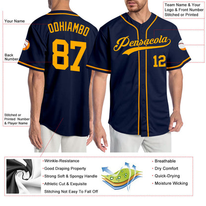 Custom Navy Gold Authentic Baseball Jersey - Sky-Custom
