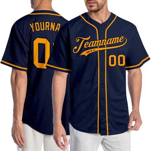 Custom Navy Gold Authentic Baseball Jersey - Sky-Custom