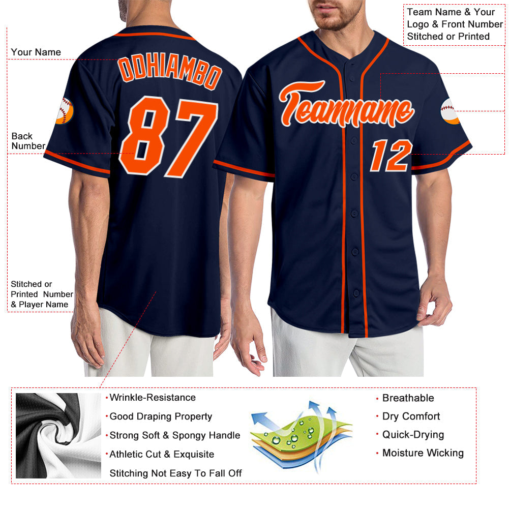 Custom Navy Orange-White Authentic Baseball Jersey - Sky-Custom