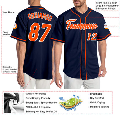 Custom Navy Orange-White Authentic Baseball Jersey - Sky-Custom