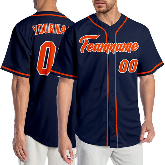 Custom Navy Orange-White Authentic Baseball Jersey - Sky-Custom