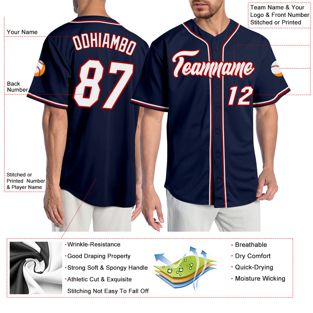Custom Navy White-Red Authentic Baseball Jersey - Sky-Custom