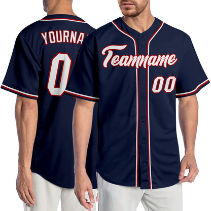 Custom Navy White-Red Authentic Baseball Jersey - Sky-Custom