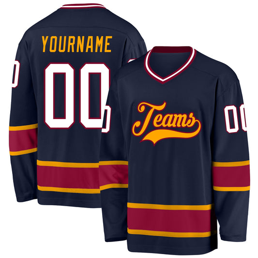 Custom Navy White-Maroon Hockey Jersey - Sky-Custom